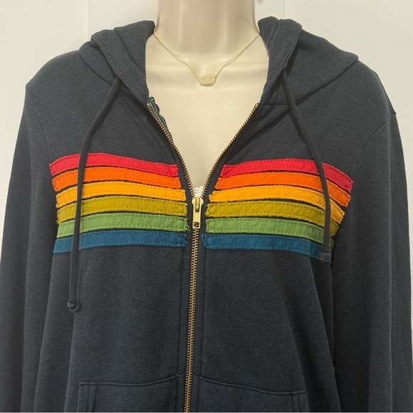 Aviator Nation 6 Stripe Zip Hoodie Charcoal Gray Rainbow Small Beachy Retro Rare - Picture 7 of 13